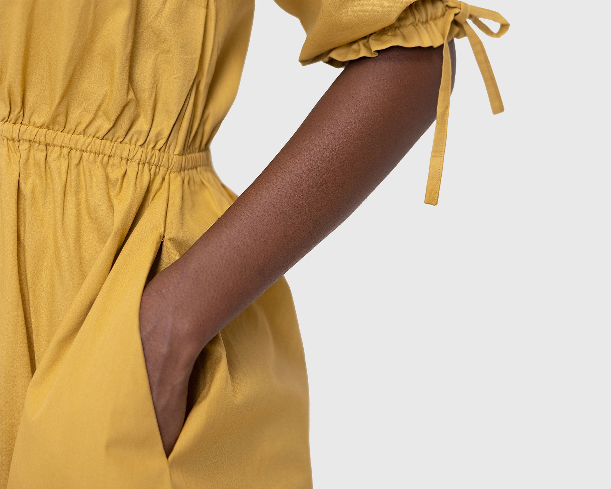 Gathered-Elbow-Sleeve-Short-Dress-in-Mustard-stylingtips.jpg