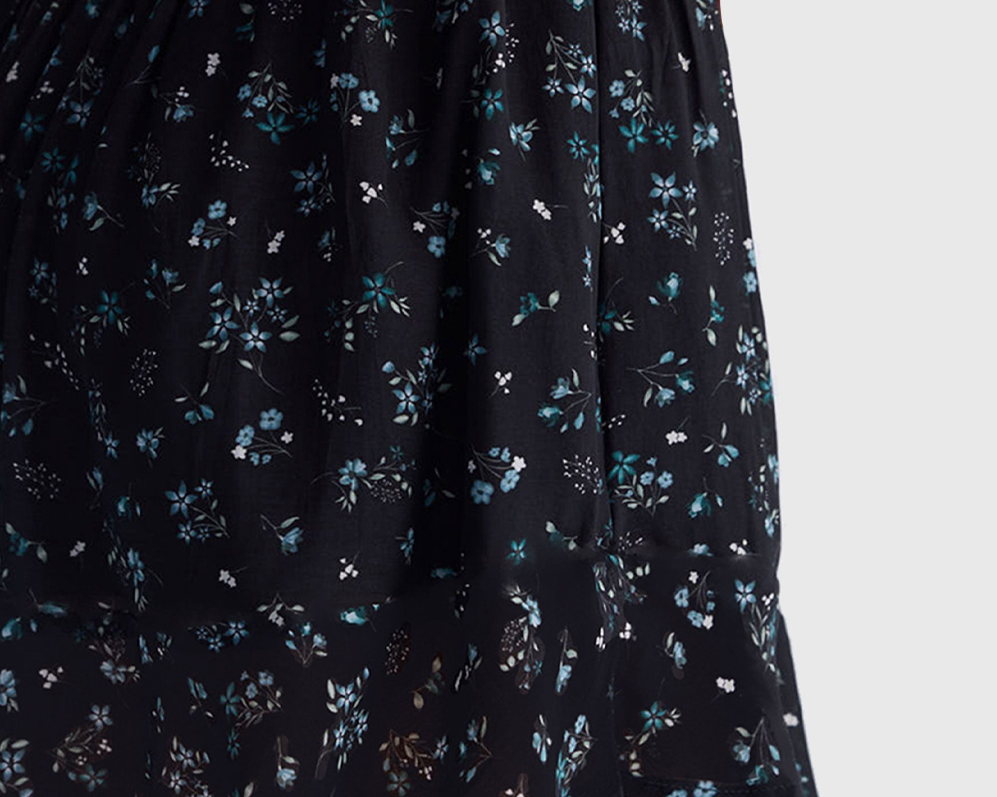 Gathered-Knee-length-Dress-in-Dark-Blue-Florals-fabricdetails.jpg