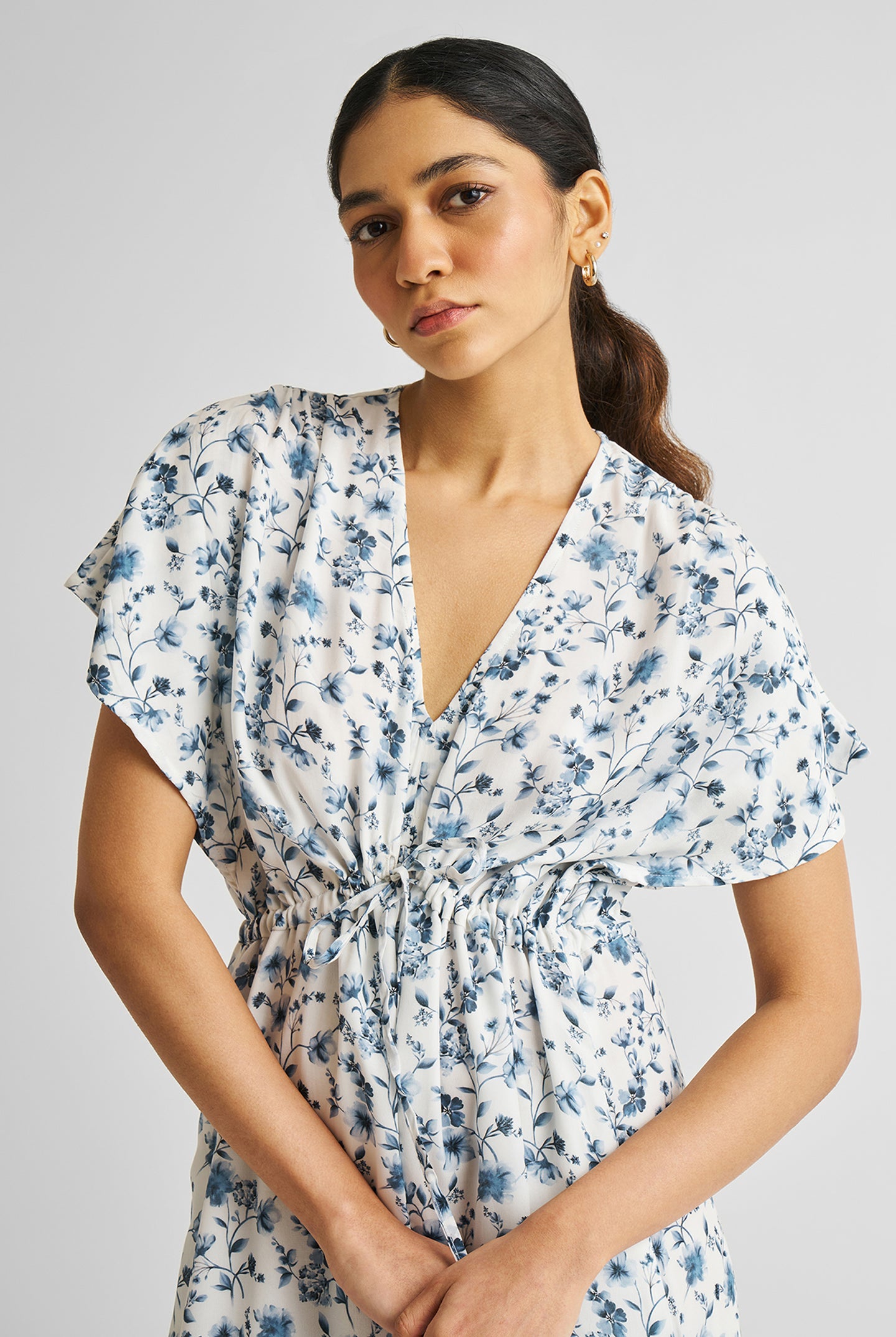 Gathered Maxi Dress in Blue Florals