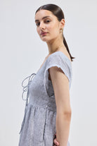 Maxi Tired Dress with Front-ties in Linen Stripes Side