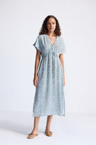 Gathered Maxi Dress in Light Blue Florals Long Shot