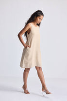 Hemp Short Dress with Back Embroidered Lace Detail Side