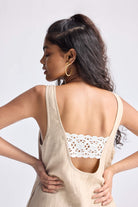 Hemp Short Dress with Back Embroidered Lace Detail Back