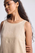 Hemp Short Dress with Back Embroidered Lace Detail Closeup