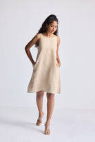 Hemp Short Dress with Back Embroidered Lace Detail Front