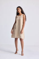 Hemp Short Dress with Back Embroidered Lace Detail Moodshot