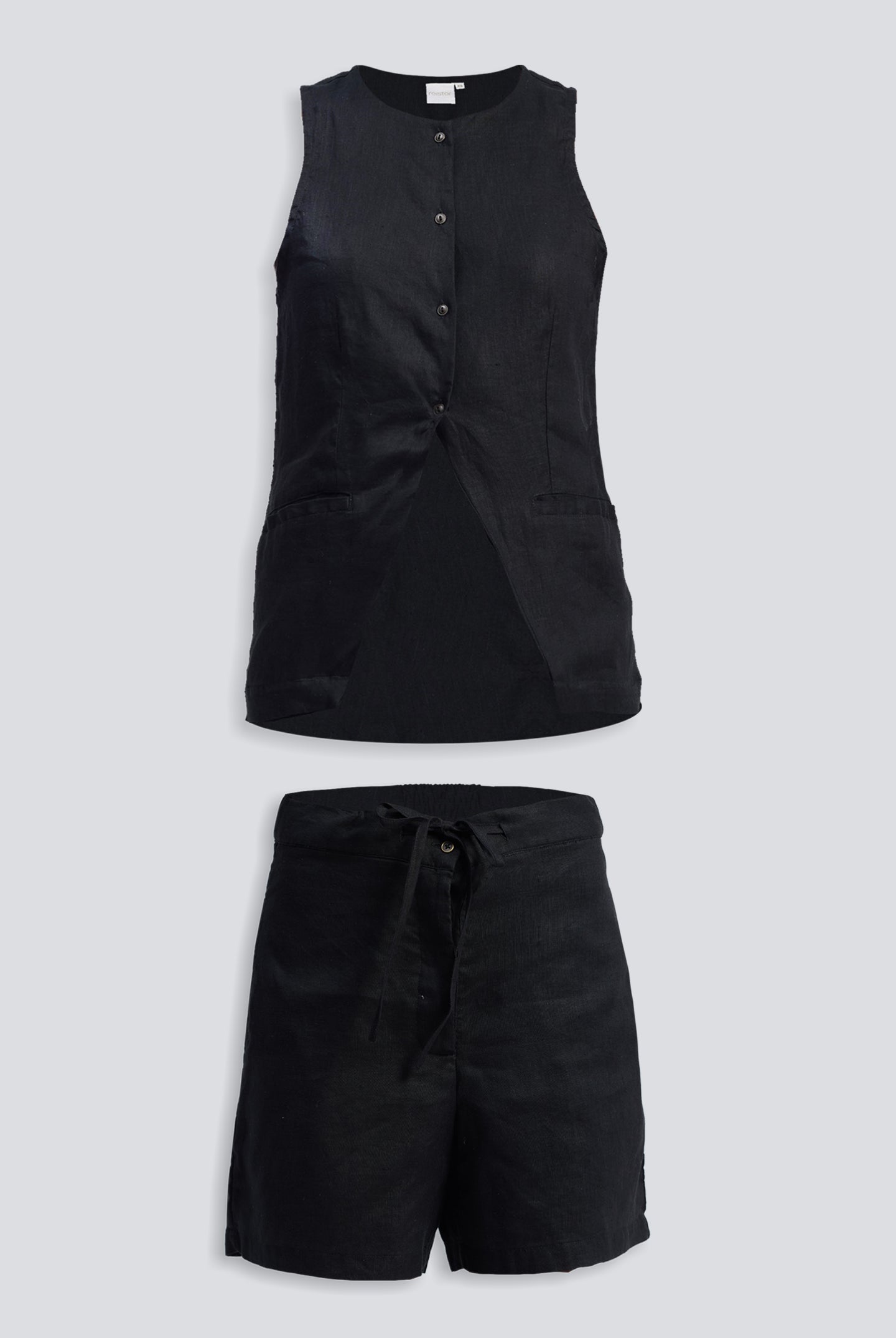 Hemp Vest Jacket Set in Black Flat Lay