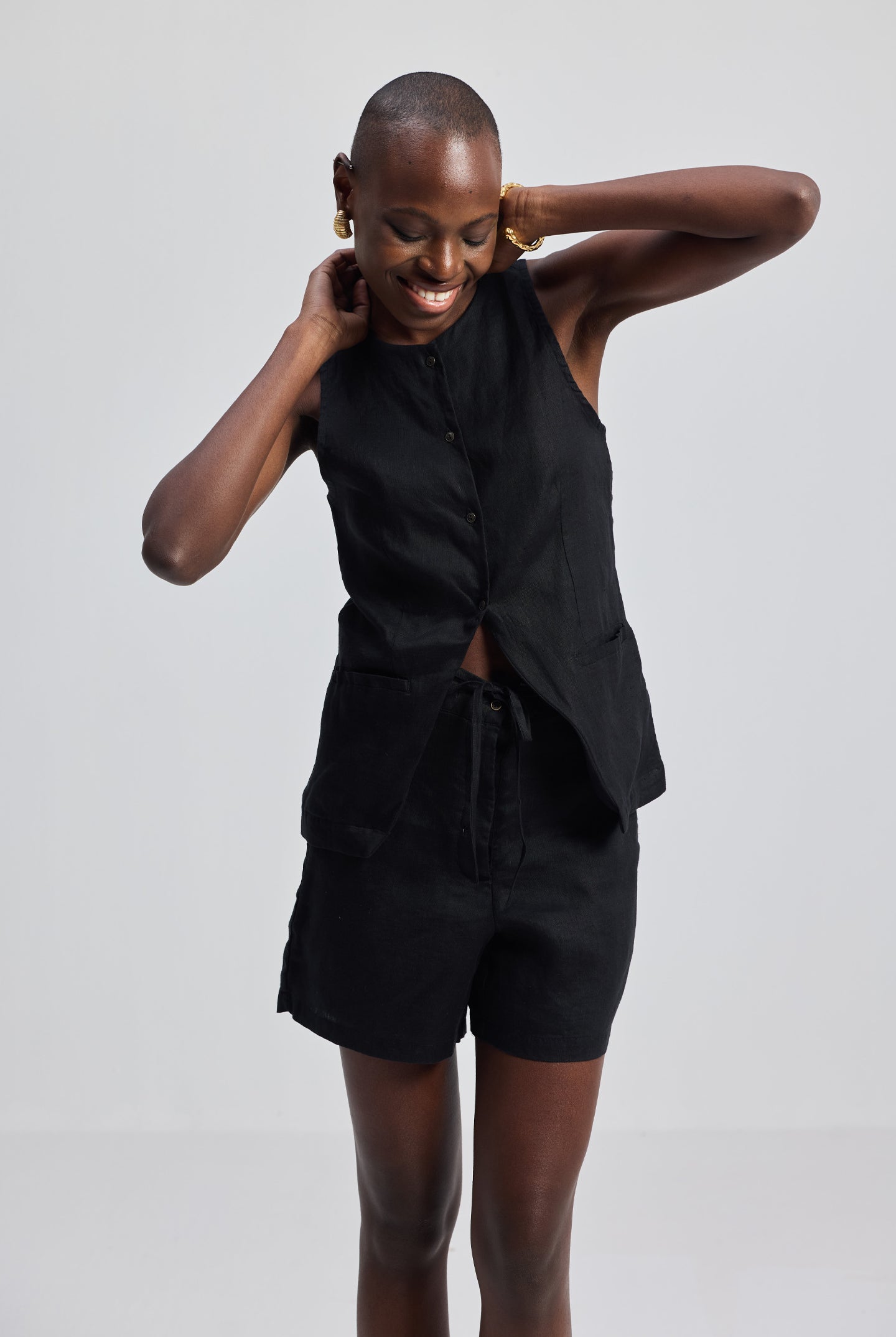 Hemp Vest Jacket Set in Black Moodshot