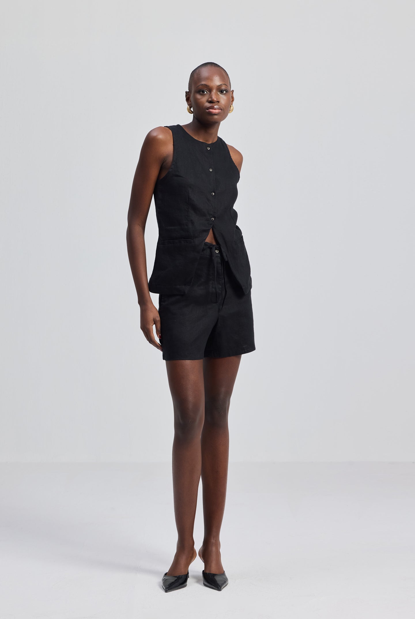 Hemp Vest Jacket Set in Black Side