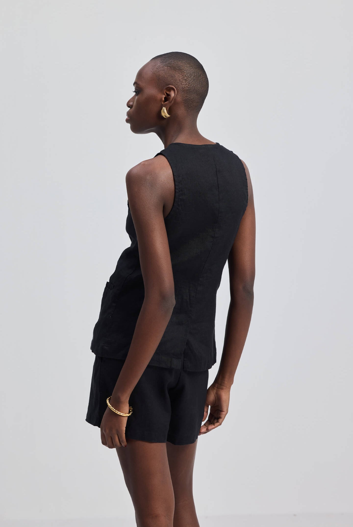 Hemp Vest Jacket in Black Back