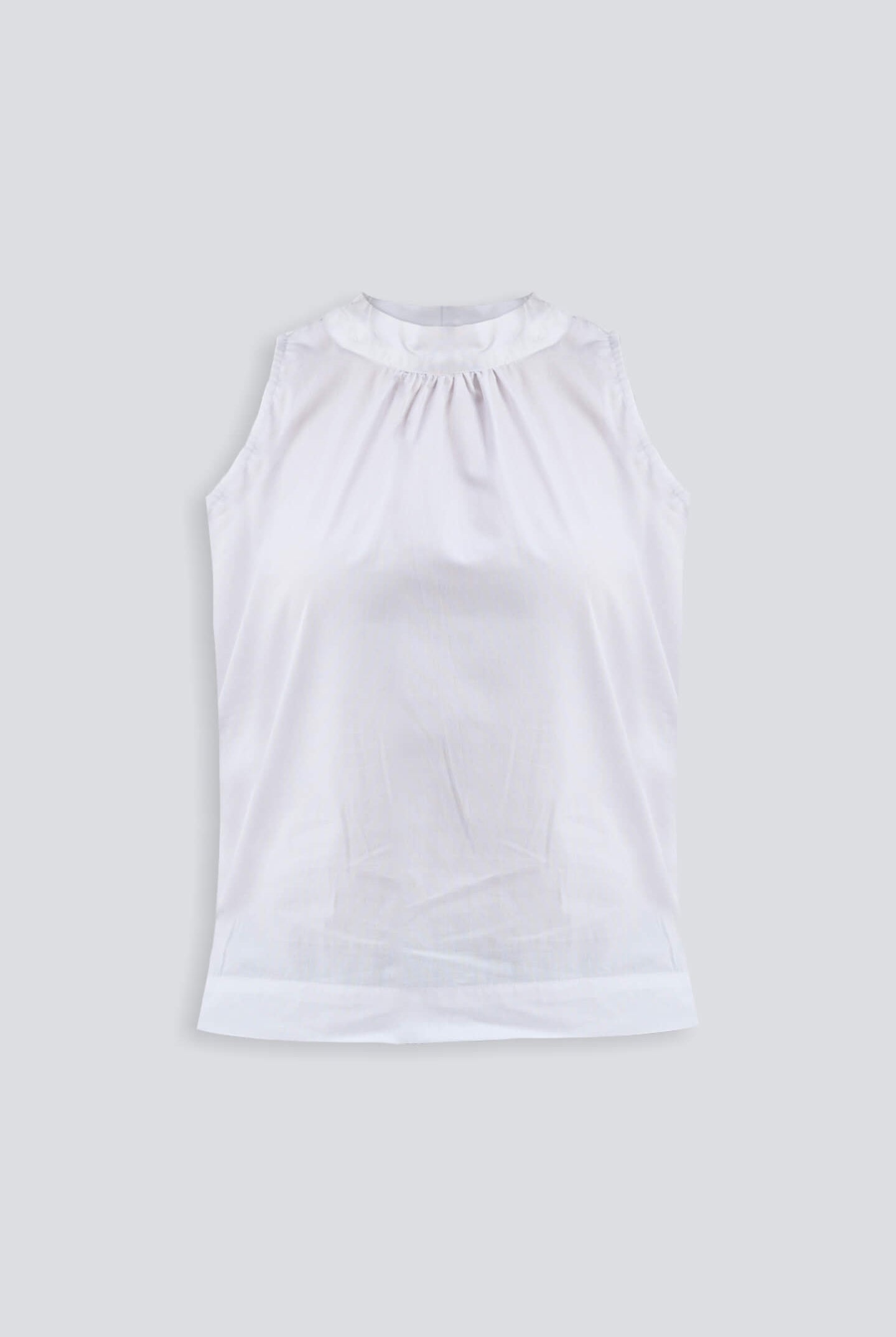 High-Neck Top with Gathers in White Flat Lay