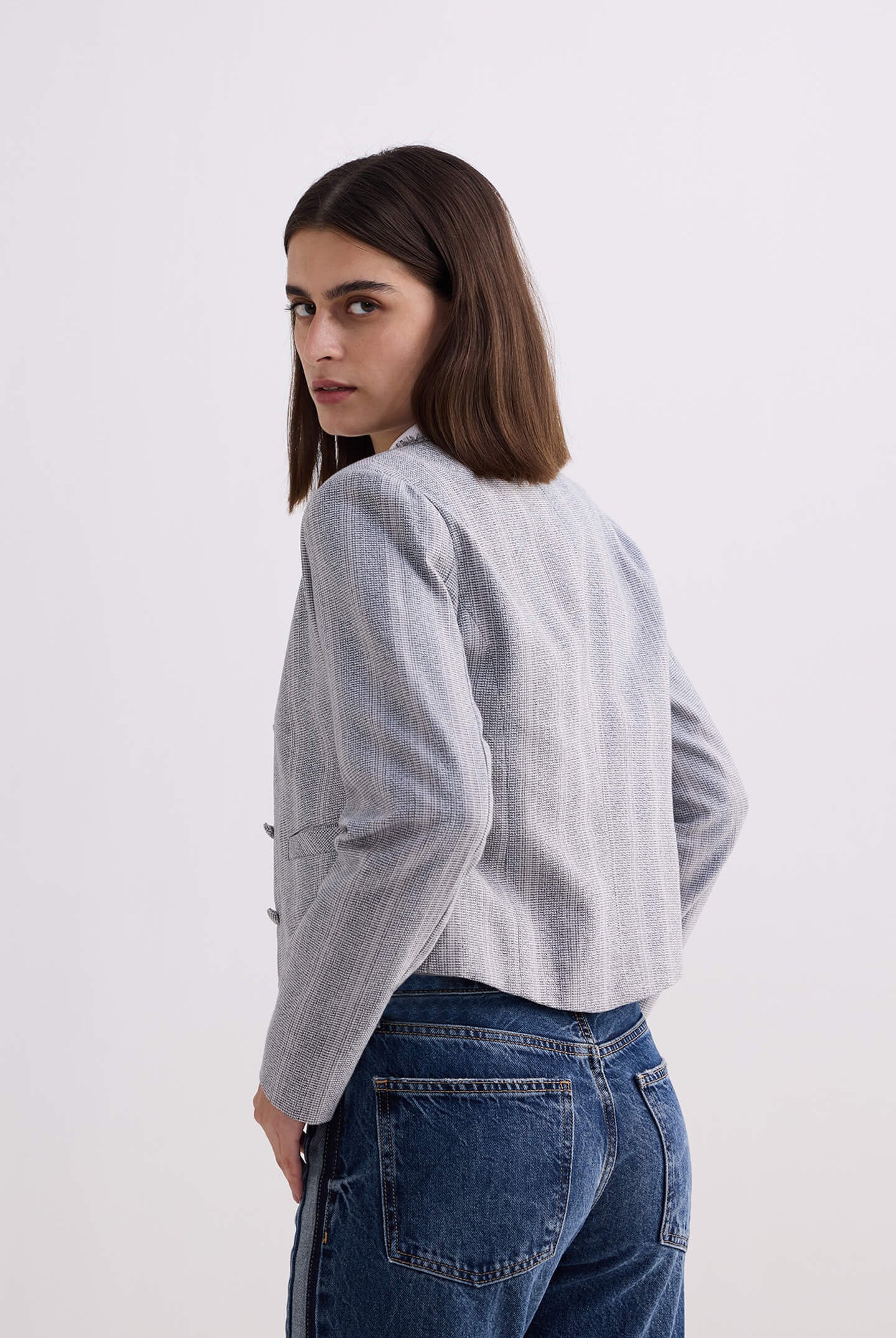 Lady Jacket in Grey Cotton Tweed Medium Shot