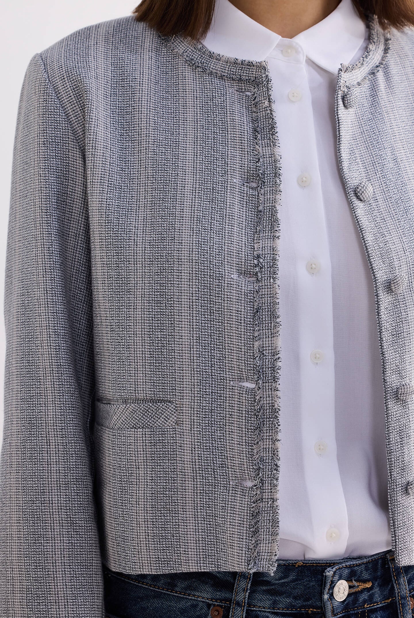 Lady Jacket in Grey Cotton Tweed Closeup