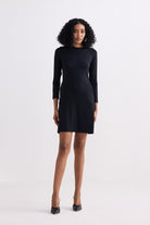 Long Sleeves Fitted Short Dress in Black Front
