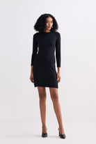 Long Sleeves Fitted Short Dress in Black Front