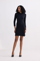 Long Sleeves Fitted Short Dress in Black Side