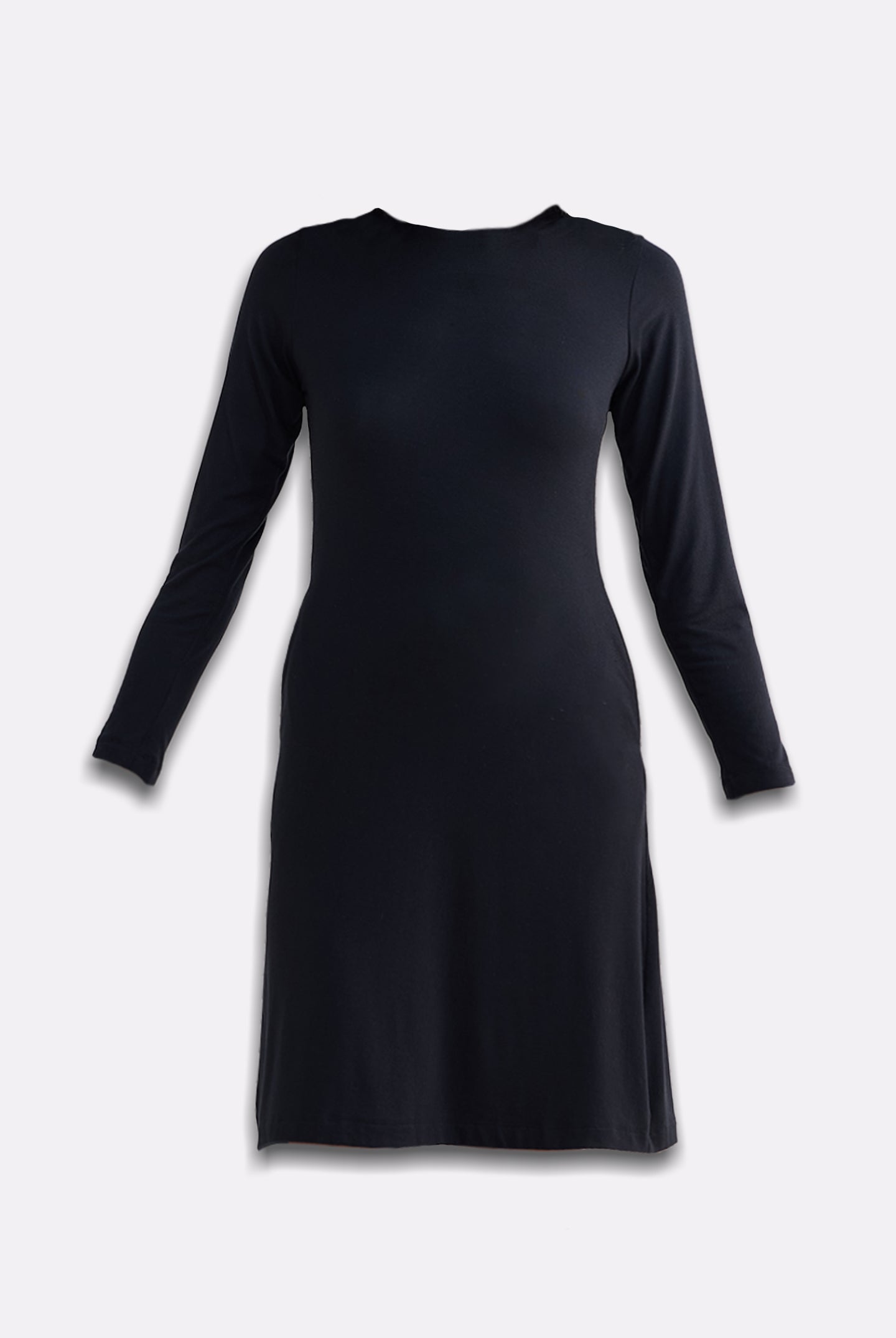 Long Sleeves Fitted Short Dress in Black Flat Lay