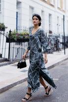 Maxi Dress with Side Slits in Abstract Stripes Moodshot
