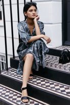 Maxi Dress with Side Slits in Abstract Stripes Moodshot