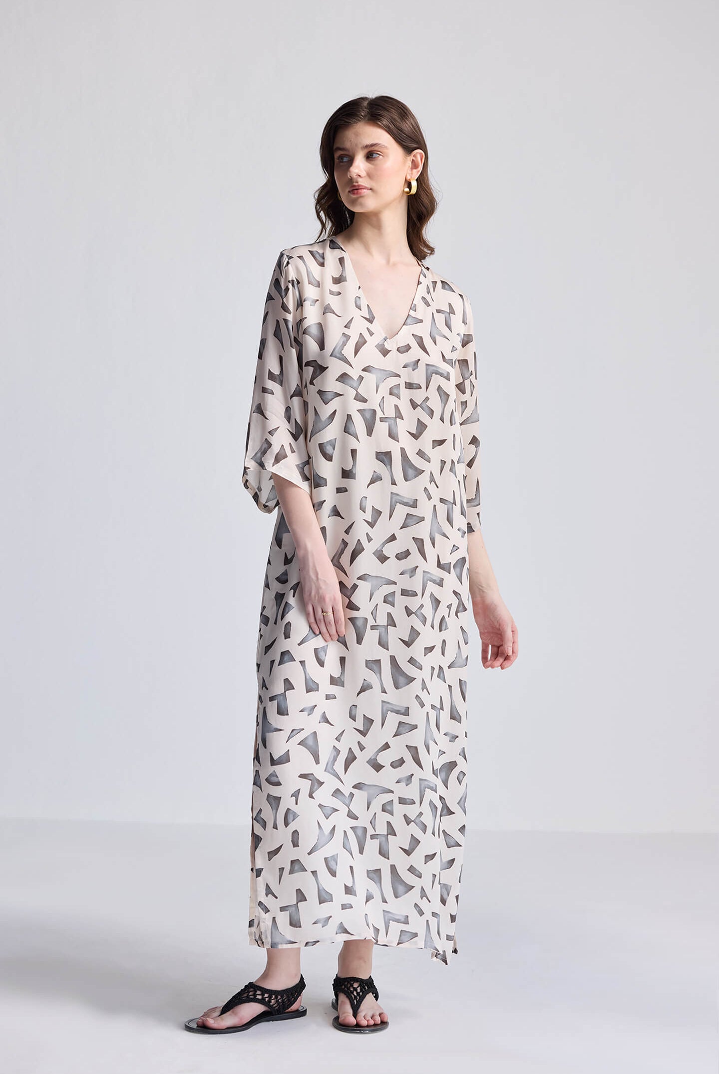 Maxi Dress with Side Slits in Mosaic Front