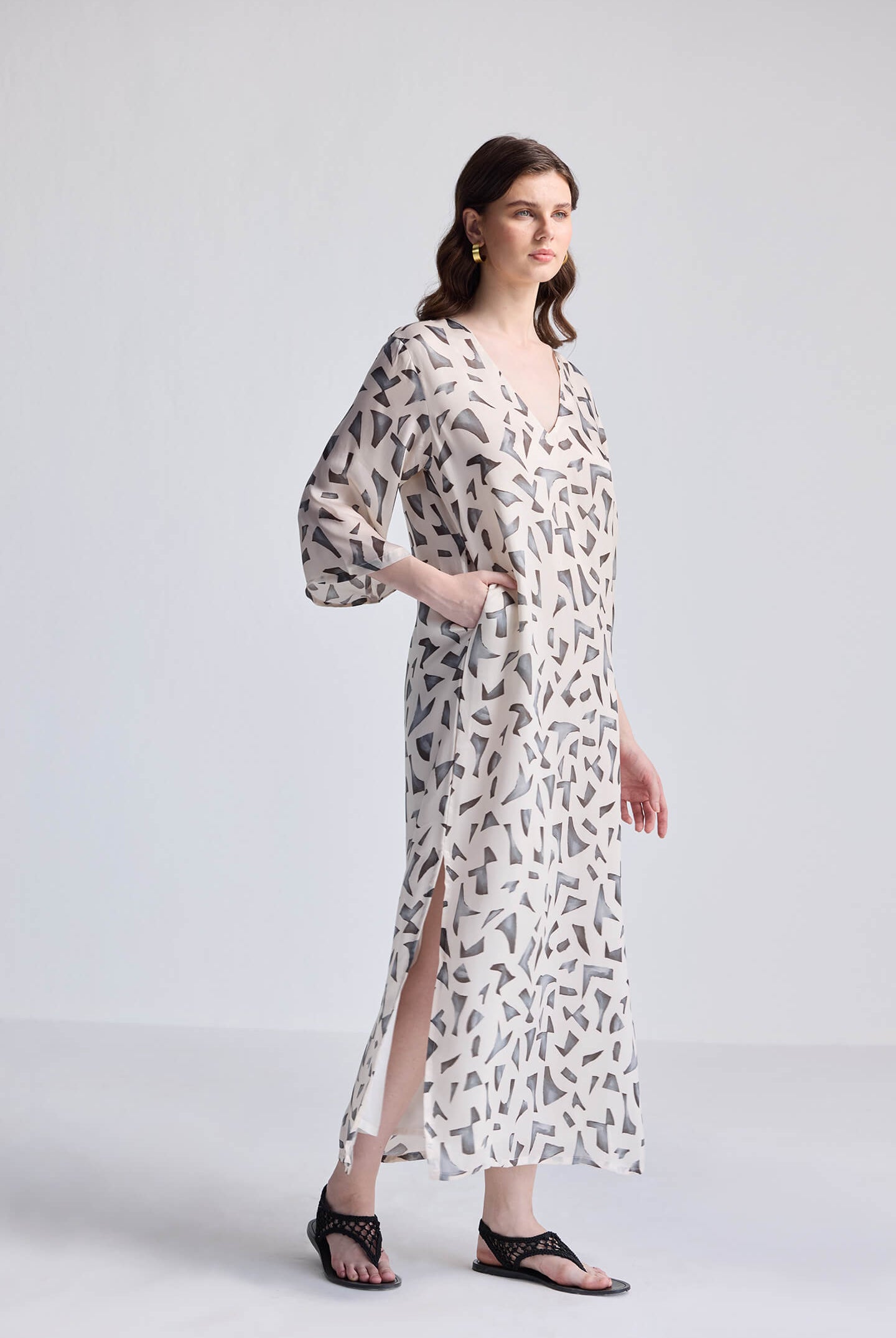 Maxi Dress with Side Slits in Mosaic Side