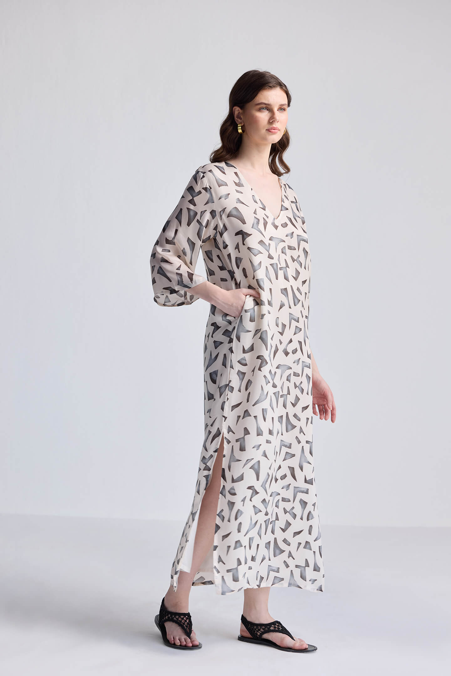 Maxi Dress with Side Slits in Mosaic Side