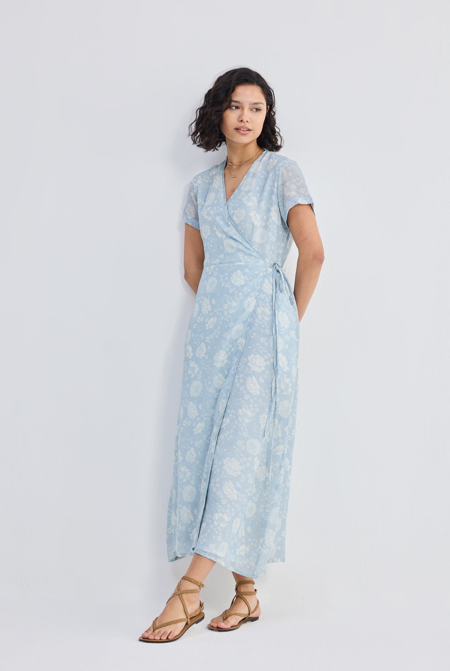 Maxi Wrap Dress in Florals Front