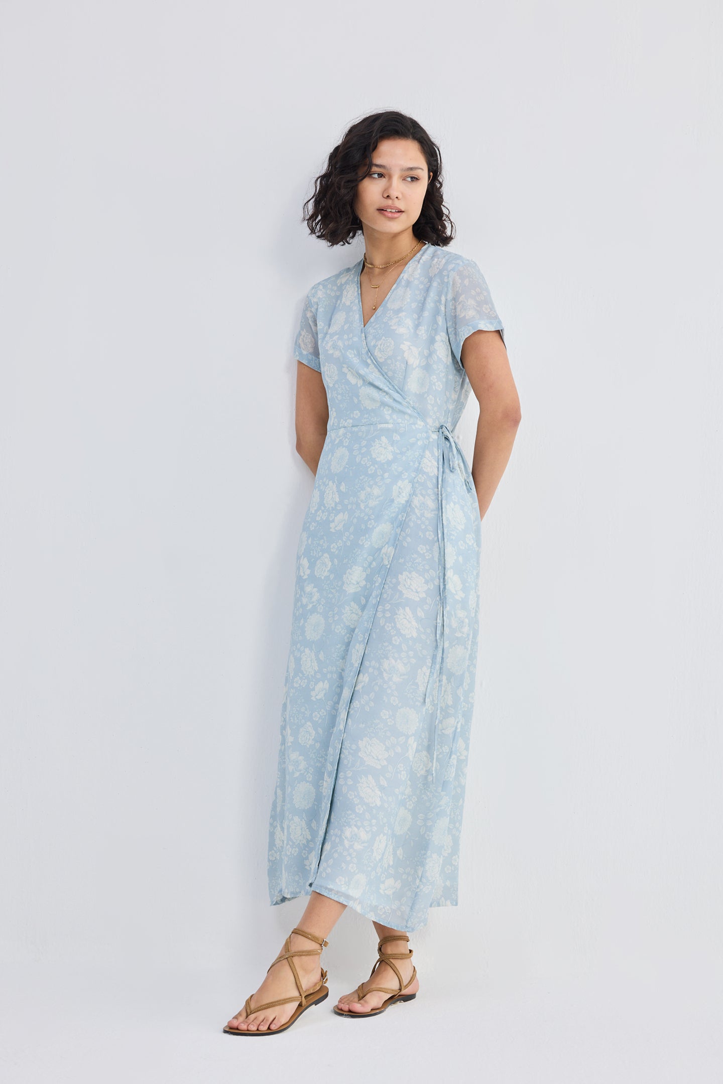 Maxi Wrap Dress in Florals Front