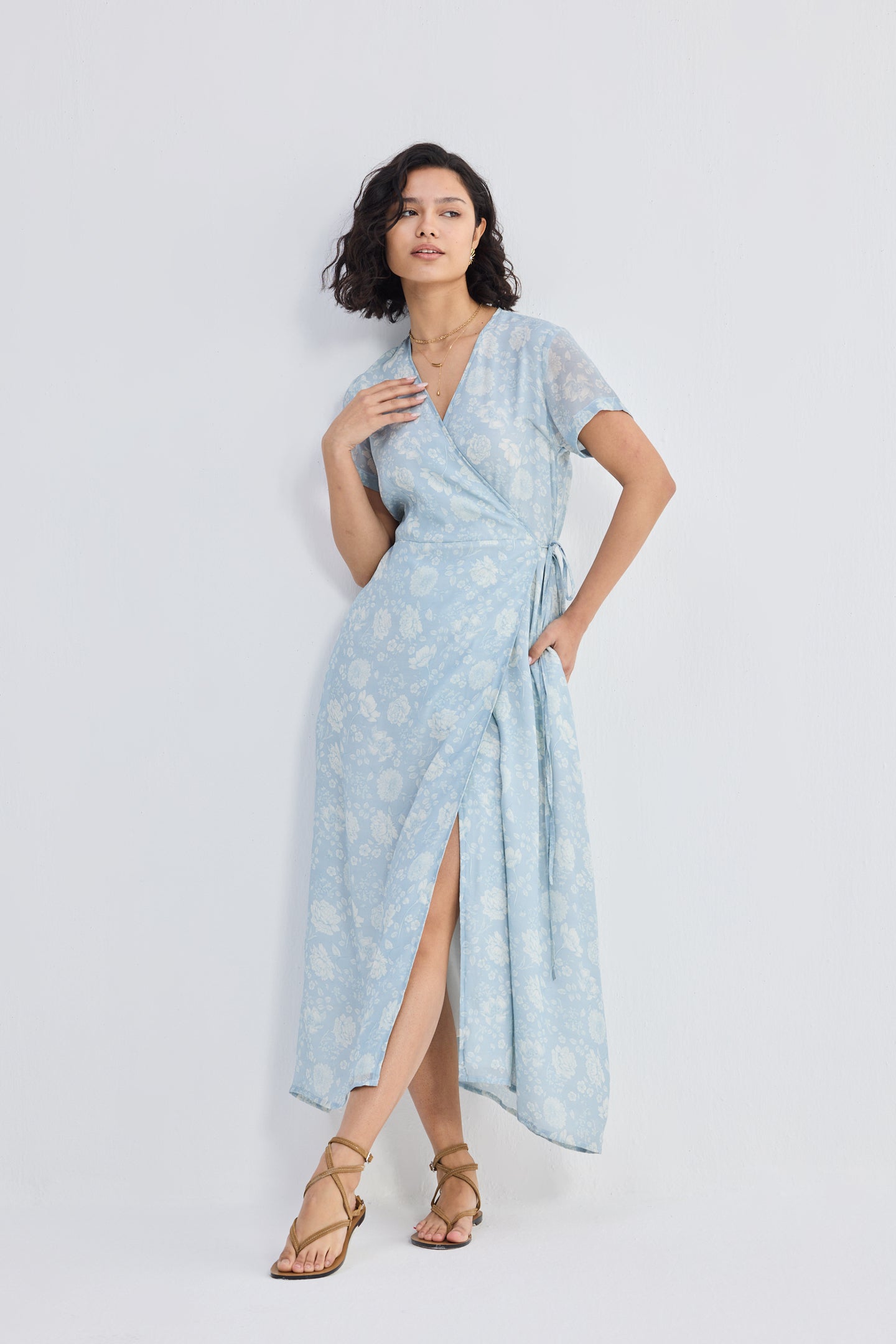 Maxi Wrap Dress in Florals Side