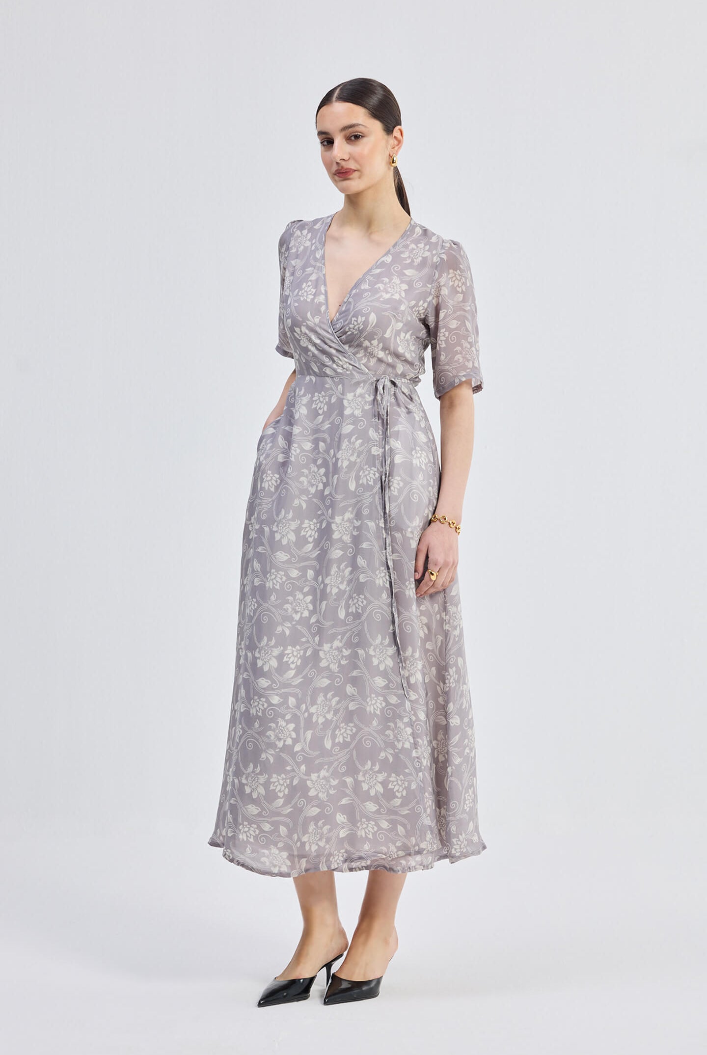 Maxi Wrap Floral dress in Vintage Vines Front