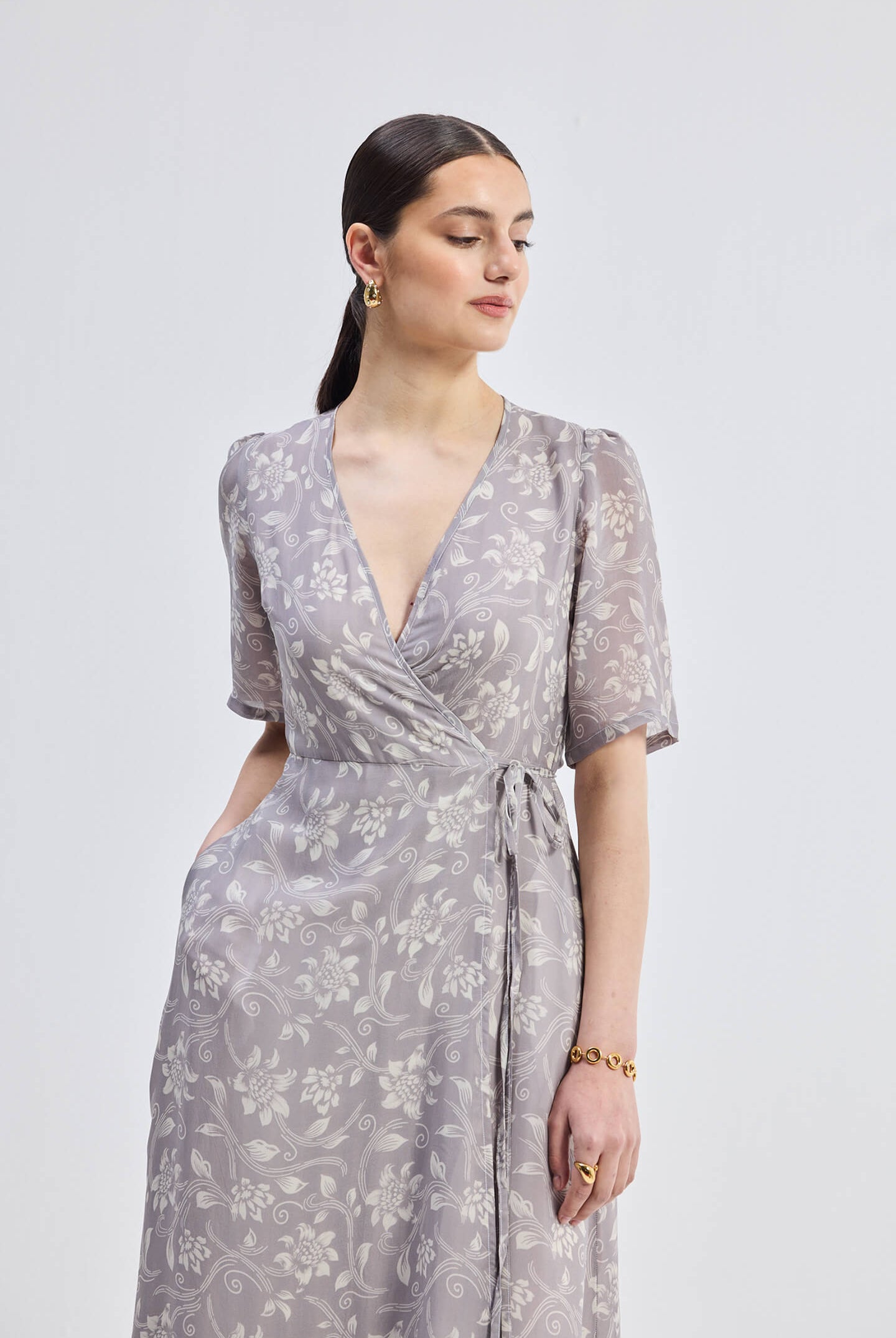 Maxi Wrap Floral dress in Vintage Vines Closeup