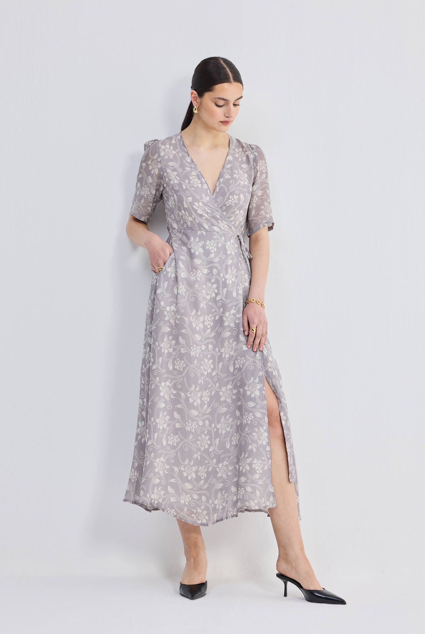 Maxi Wrap Floral dress in Vintage Vines Front