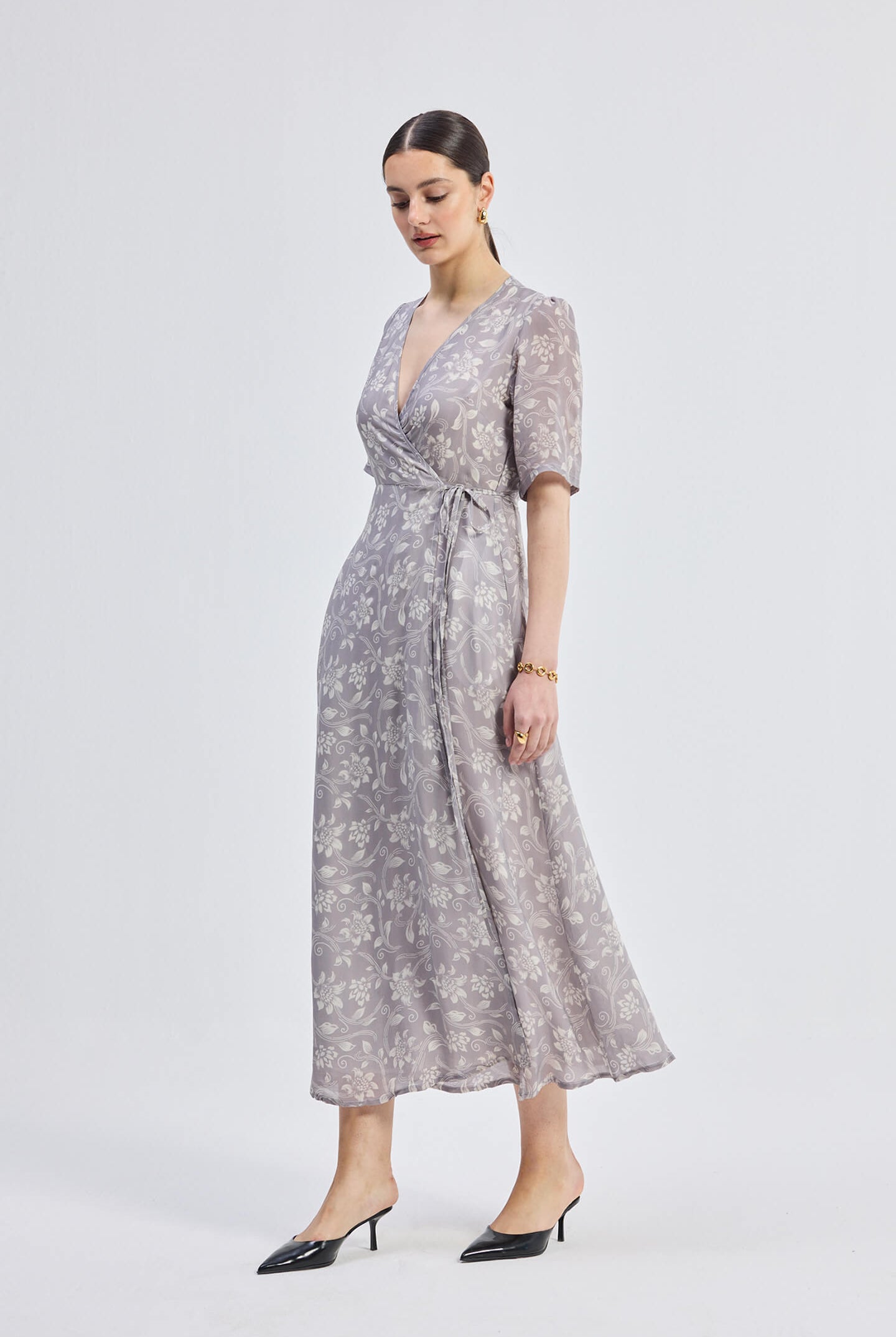 Maxi Wrap Floral dress in Vintage Vines Side