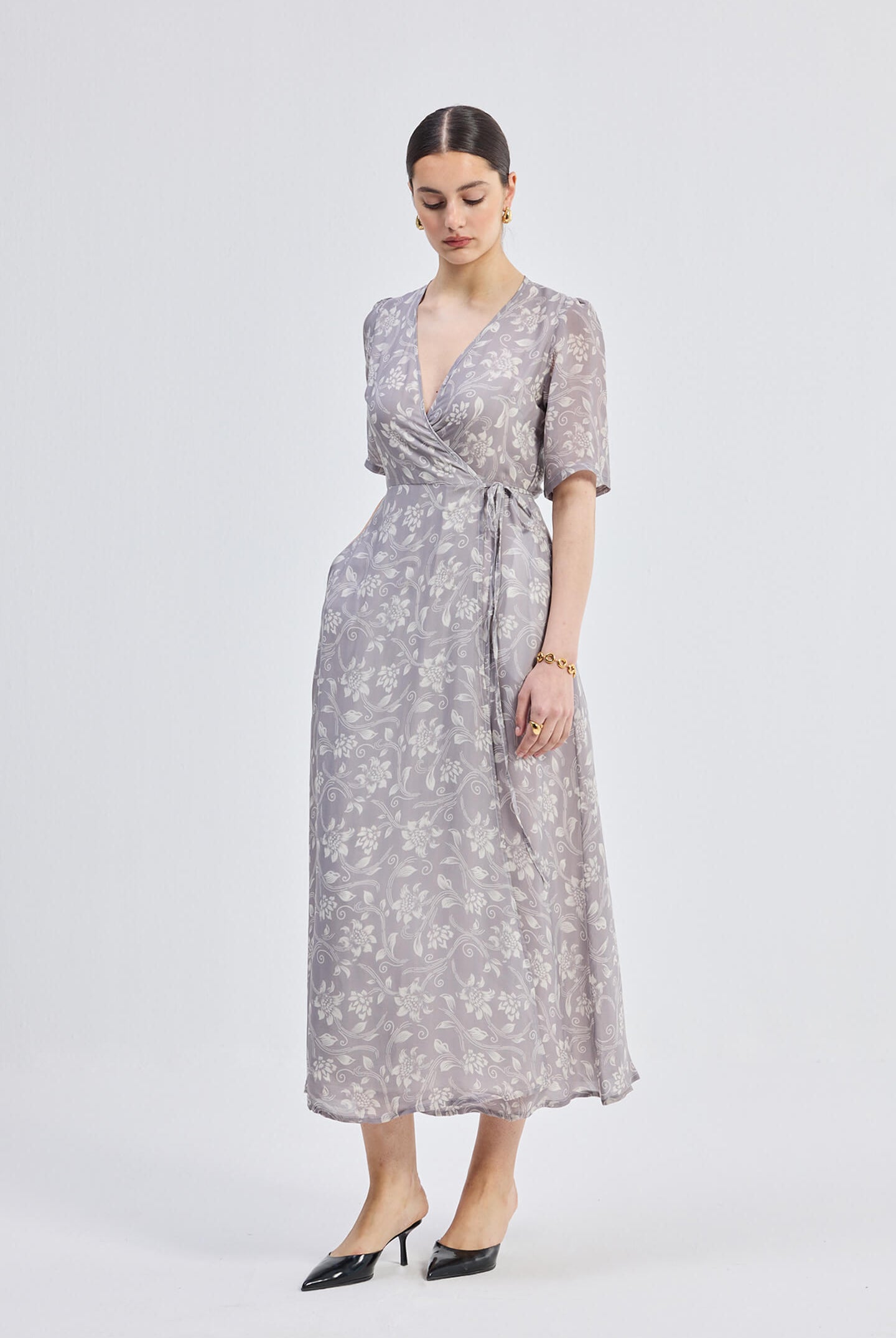 Maxi Wrap Floral dress in Vintage Vines Front