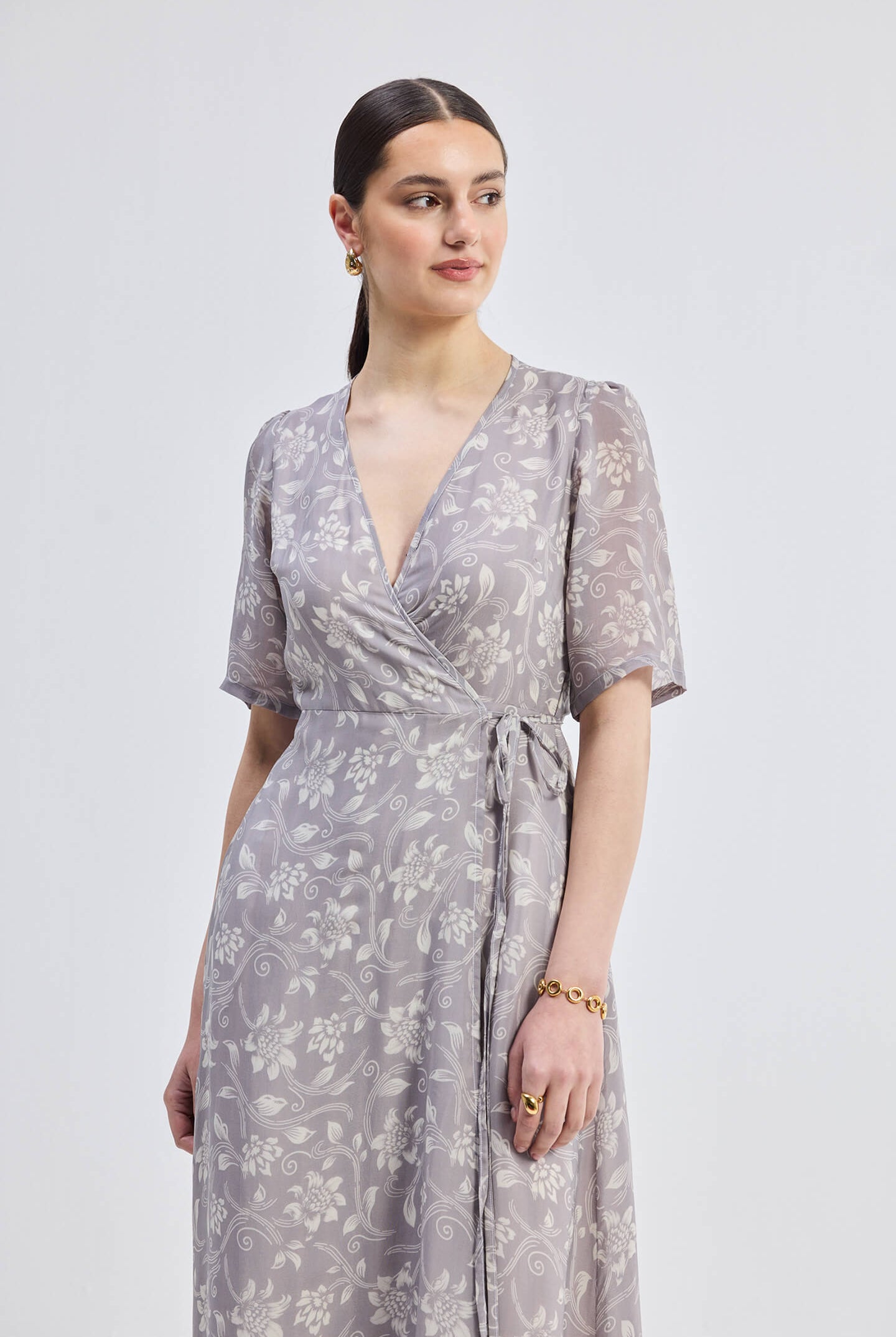 Maxi Wrap Floral dress in Vintage Vines Front