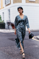 Maxi Dress with Side Slits in Abstract Stripes Moodshot