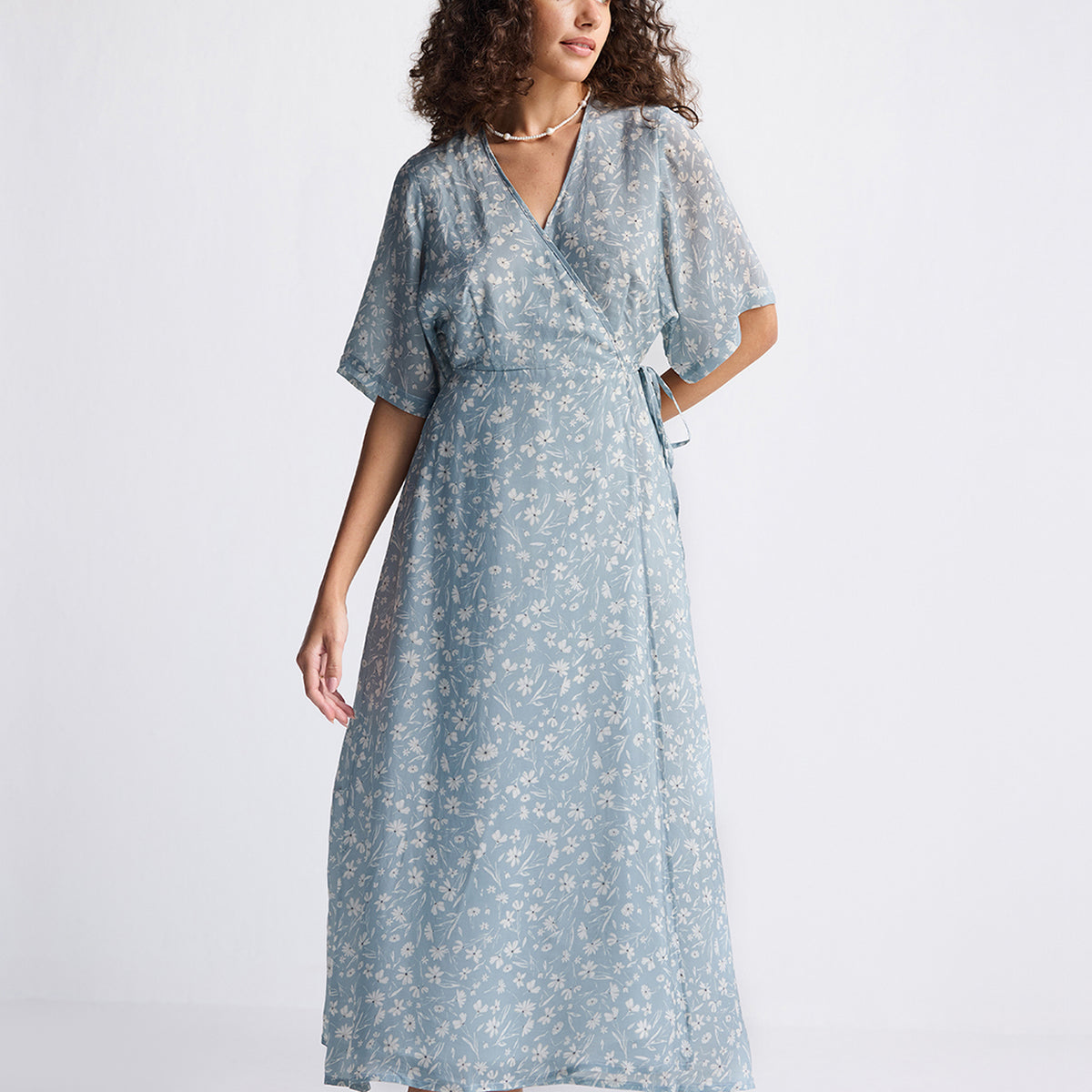 Light Blue Wrap Dress: Floral Maxi – Reistor