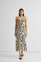 Midi Slip Dress in Black Stripes