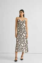 Midi Slip Dress in Black Stripes