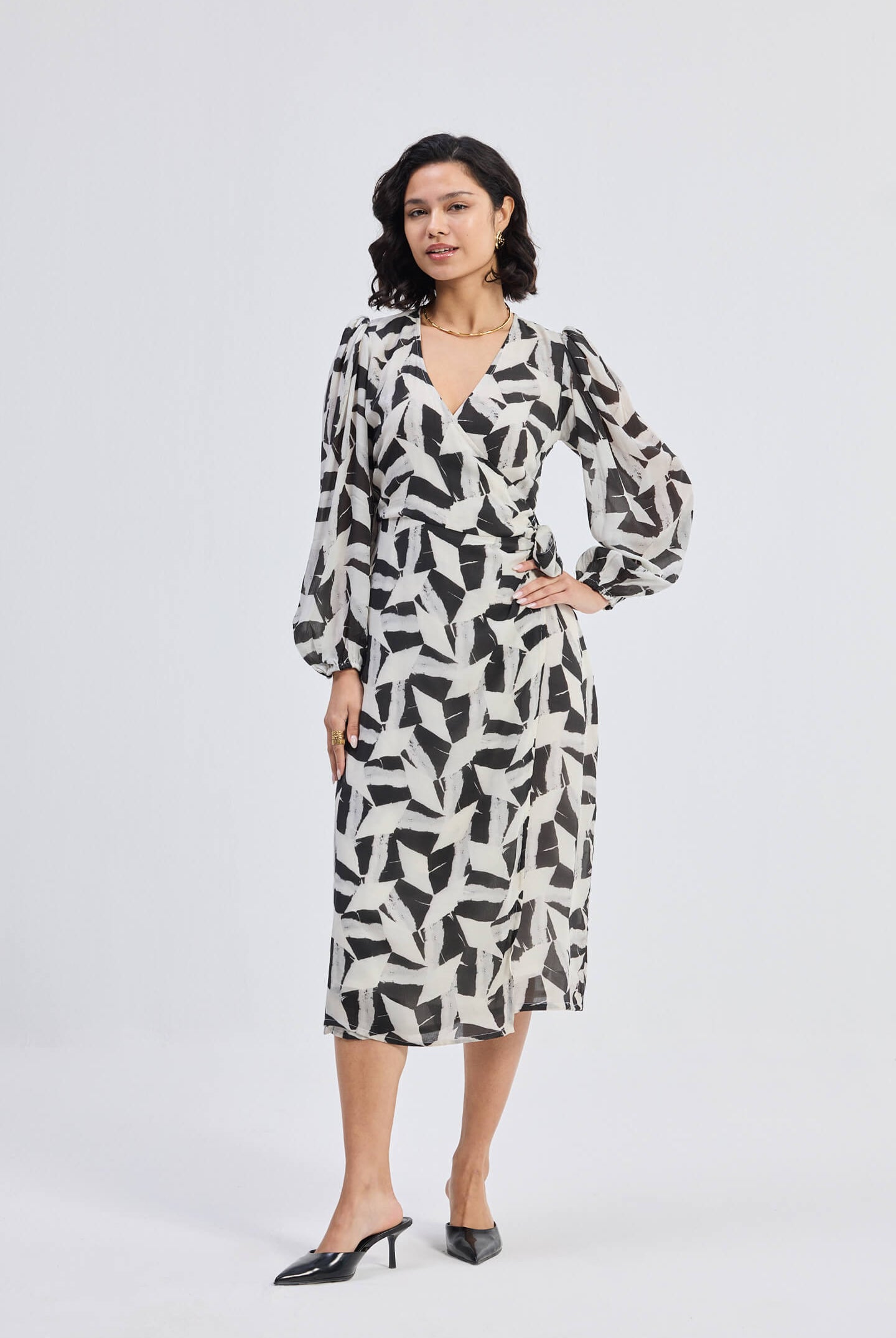 Midi Wrap Dress in Abstract Mosaic Front