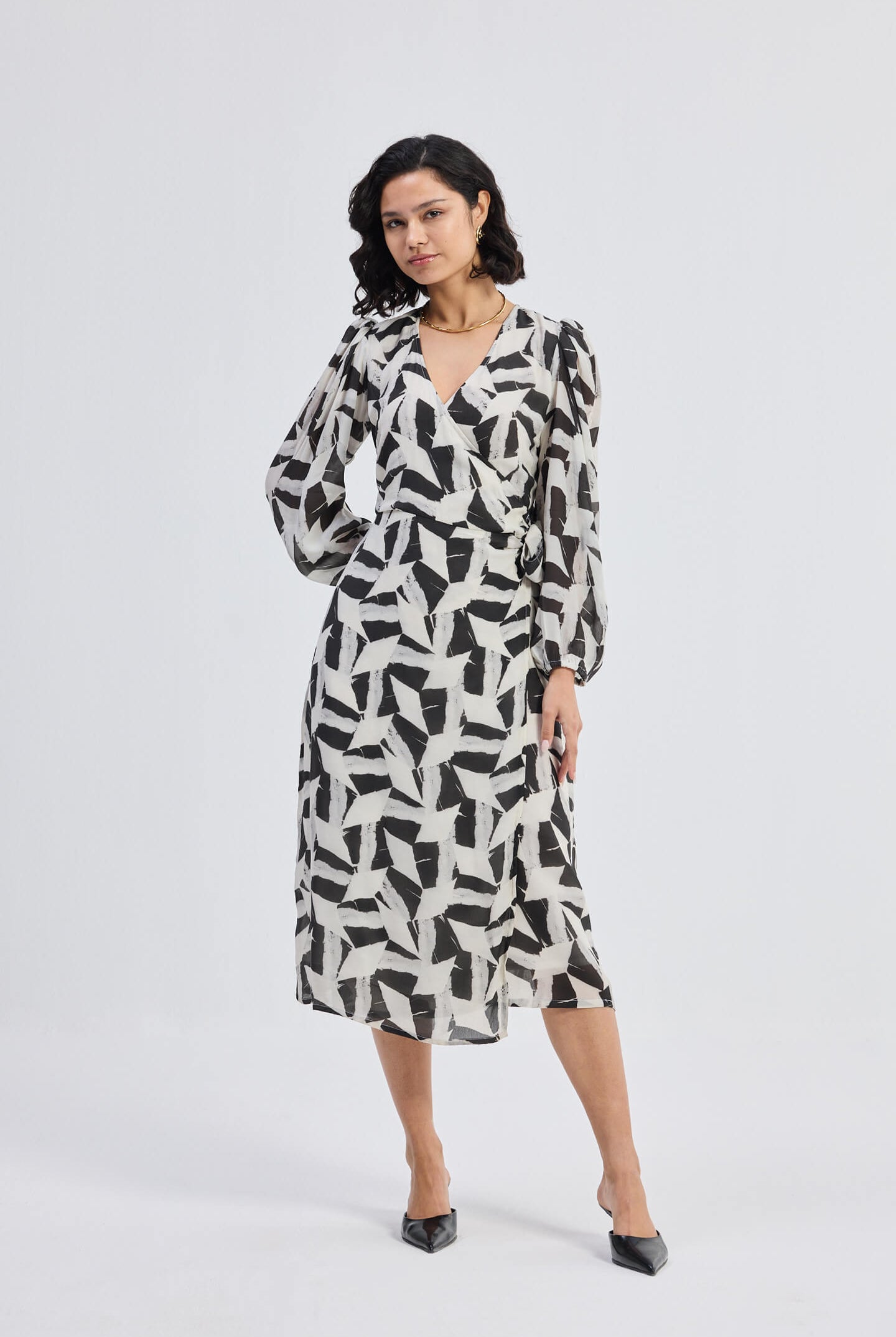 Midi Wrap Dress in Abstract Mosaic Front