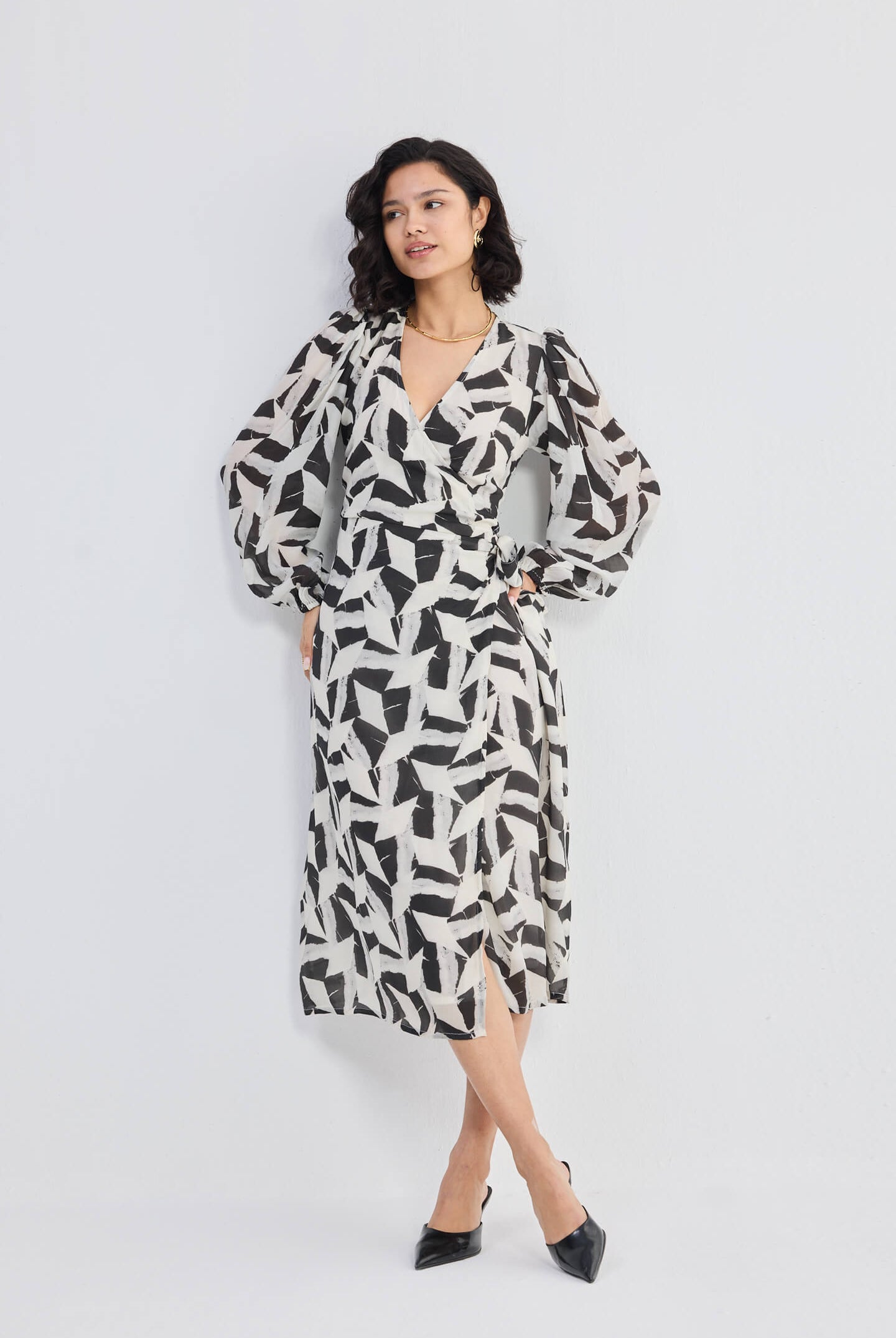 Midi Wrap Dress in Abstract Mosaic Front