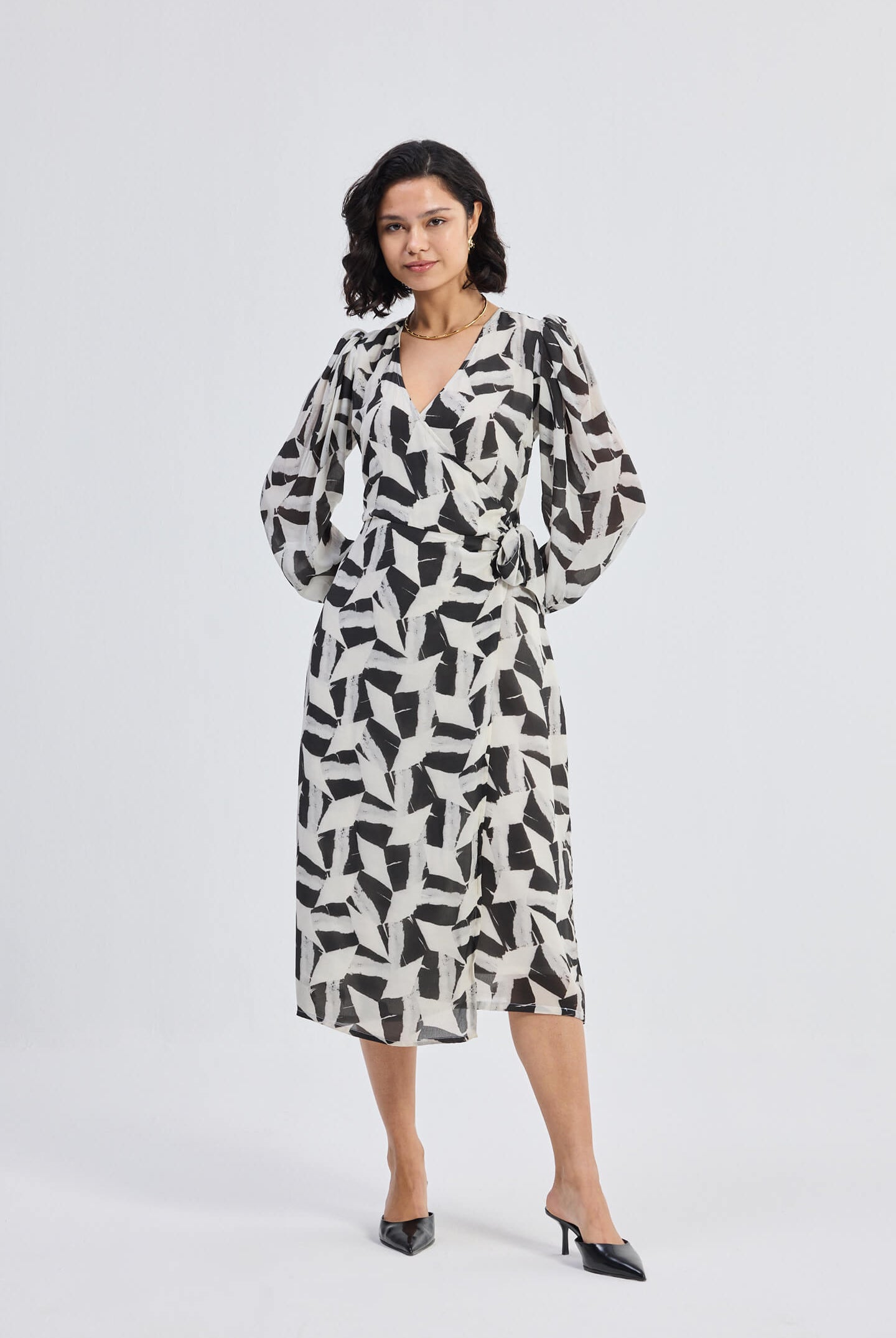 Midi Wrap Dress in Abstract Mosaic Front