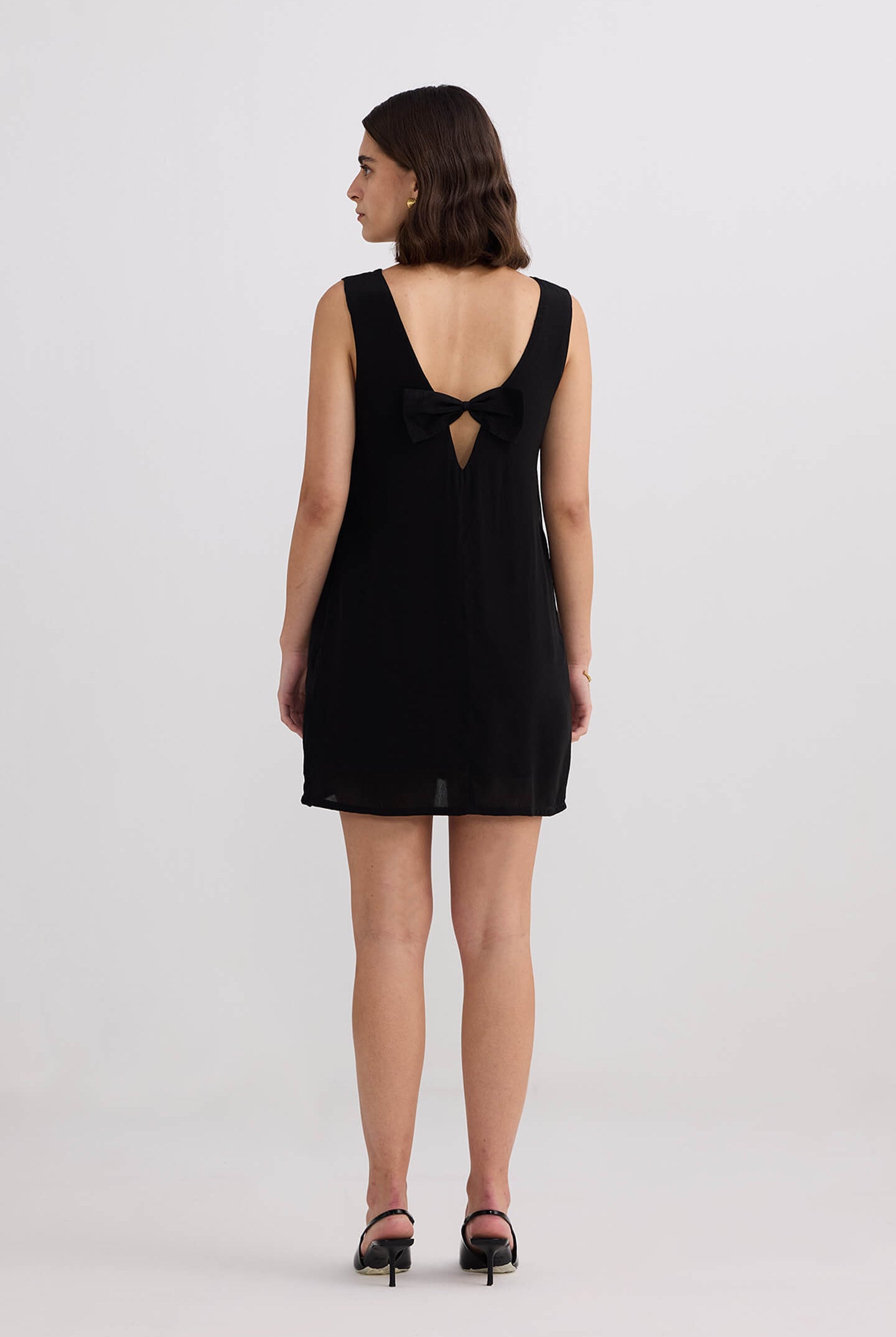 Midnight Muse V-neck Short Dress in Black Back