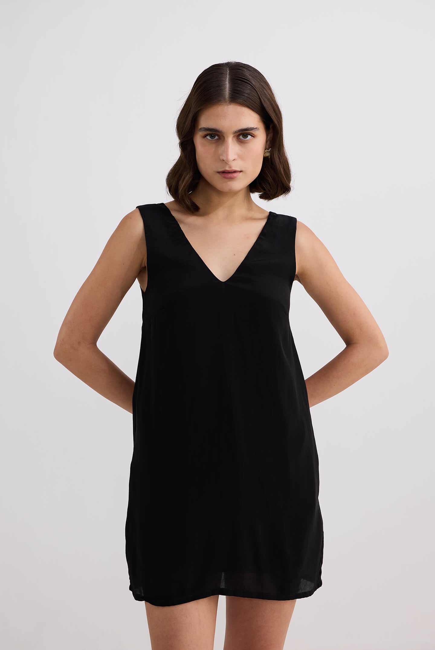 Midnight Muse V-neck Short Dress in Black front