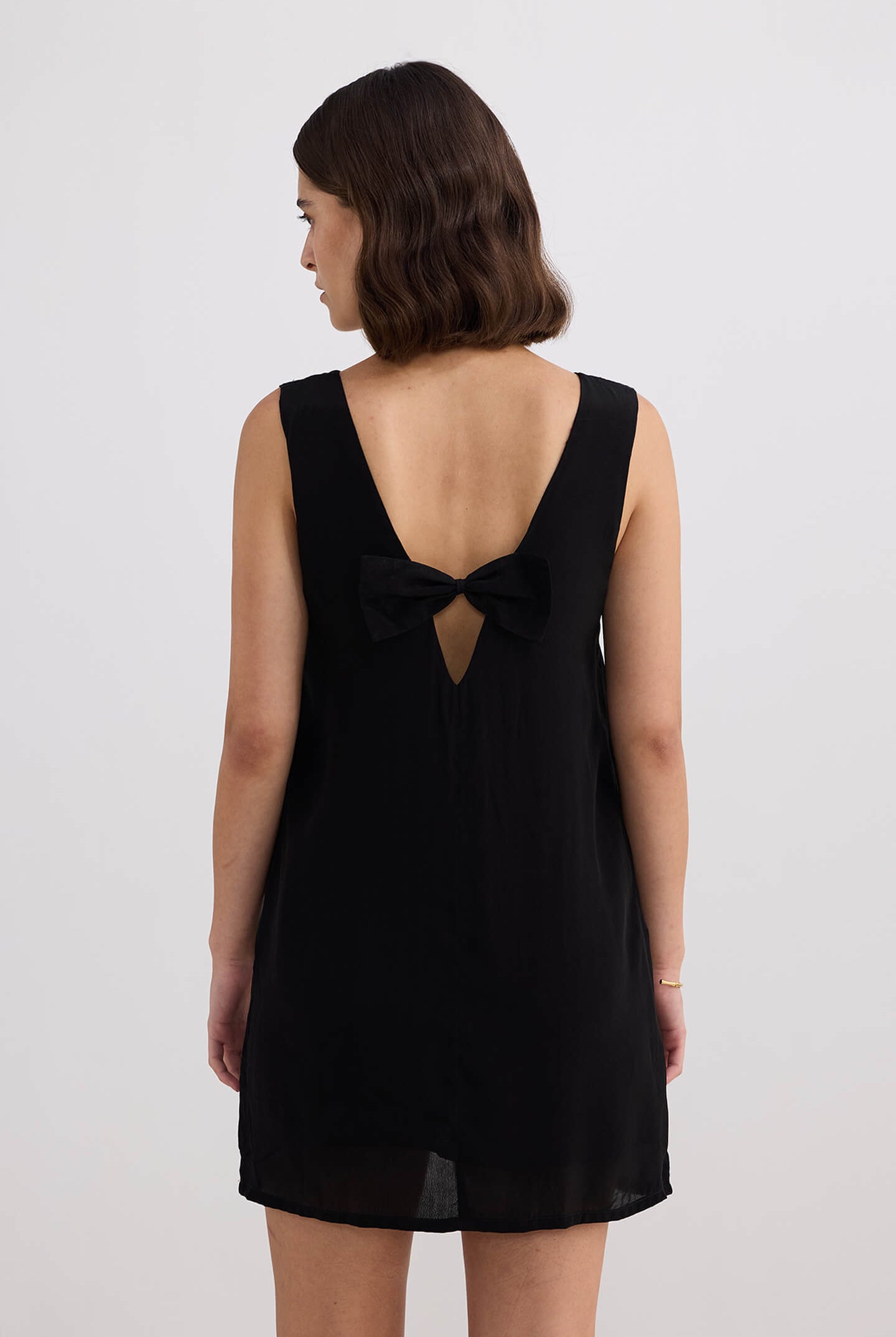 Midnight Muse V-neck Short Dress in Black Back