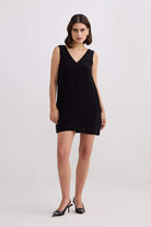 Midnight Muse V-neck Short Dress in Black Front