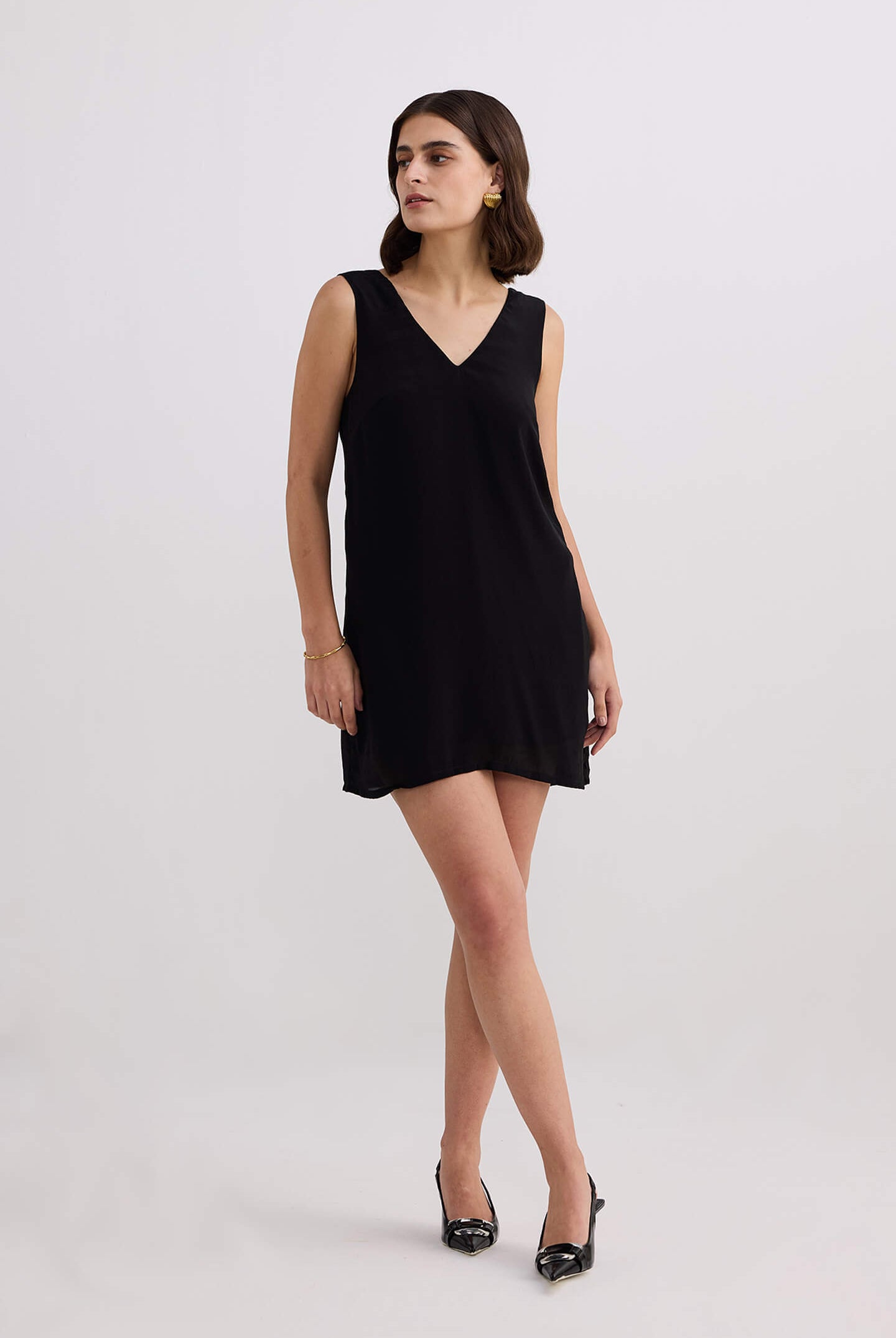 Midnight Muse V-neck Short Dress in Black Moodshot