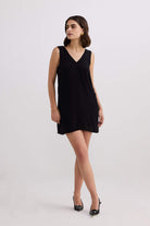 Midnight Muse V-neck Short Dress in Black Moodshot