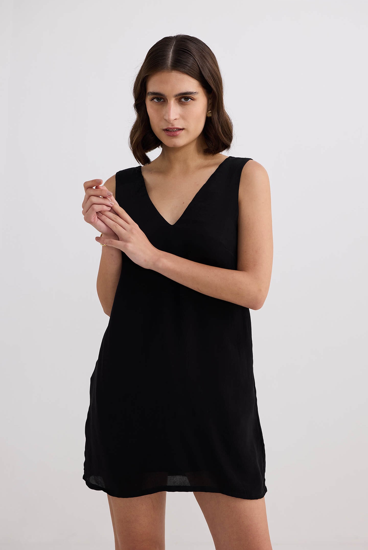 Midnight Muse V-neck Short Dress in Black Moodshot